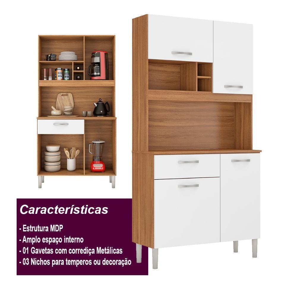 Armário Cozinha Compacta 4 Portas 1 Gaveta 3 Nichos Malta Amendola Branco - 4