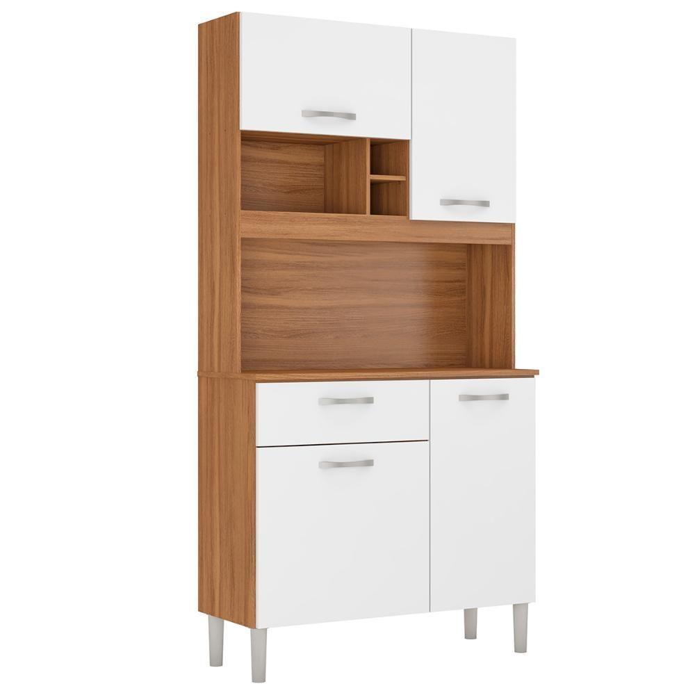 Armário Cozinha Compacta 4 Portas 1 Gaveta 3 Nichos Malta Amendola Branco - 5