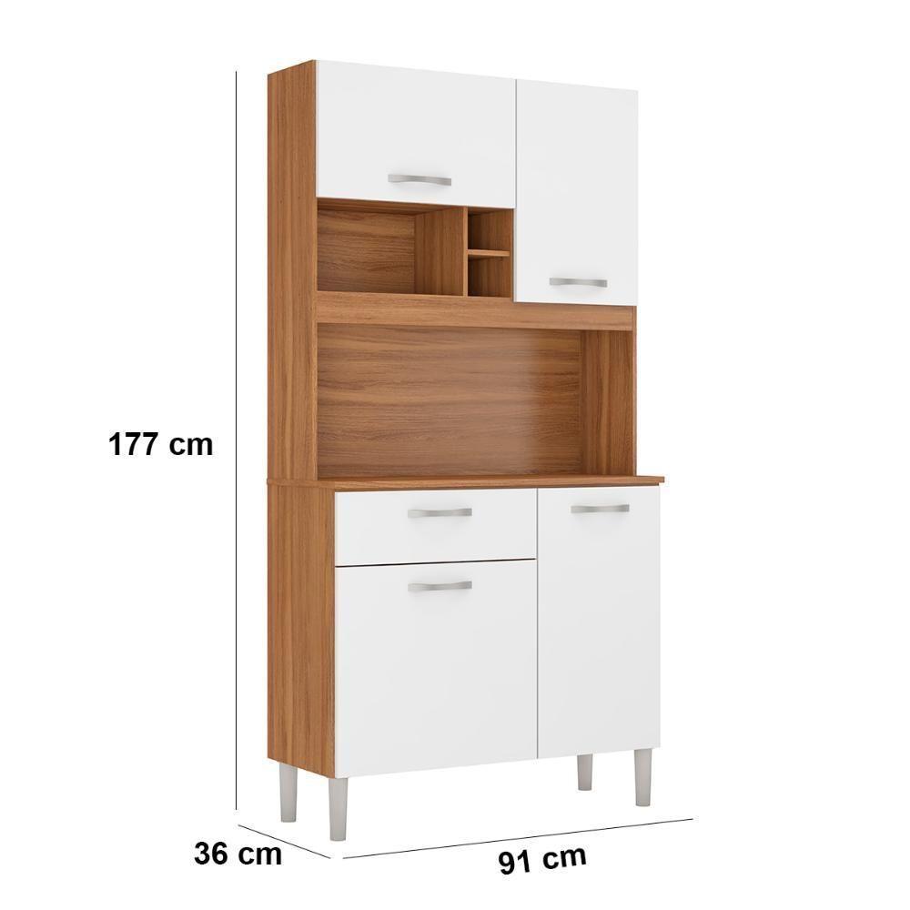 Armário Cozinha Compacta 4 Portas 1 Gaveta 3 Nichos Malta Amendola Branco - 7