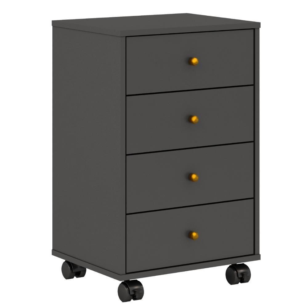 Mesa De Cabeceira 4 Gavetas Presence Amêndola-grafito - 1