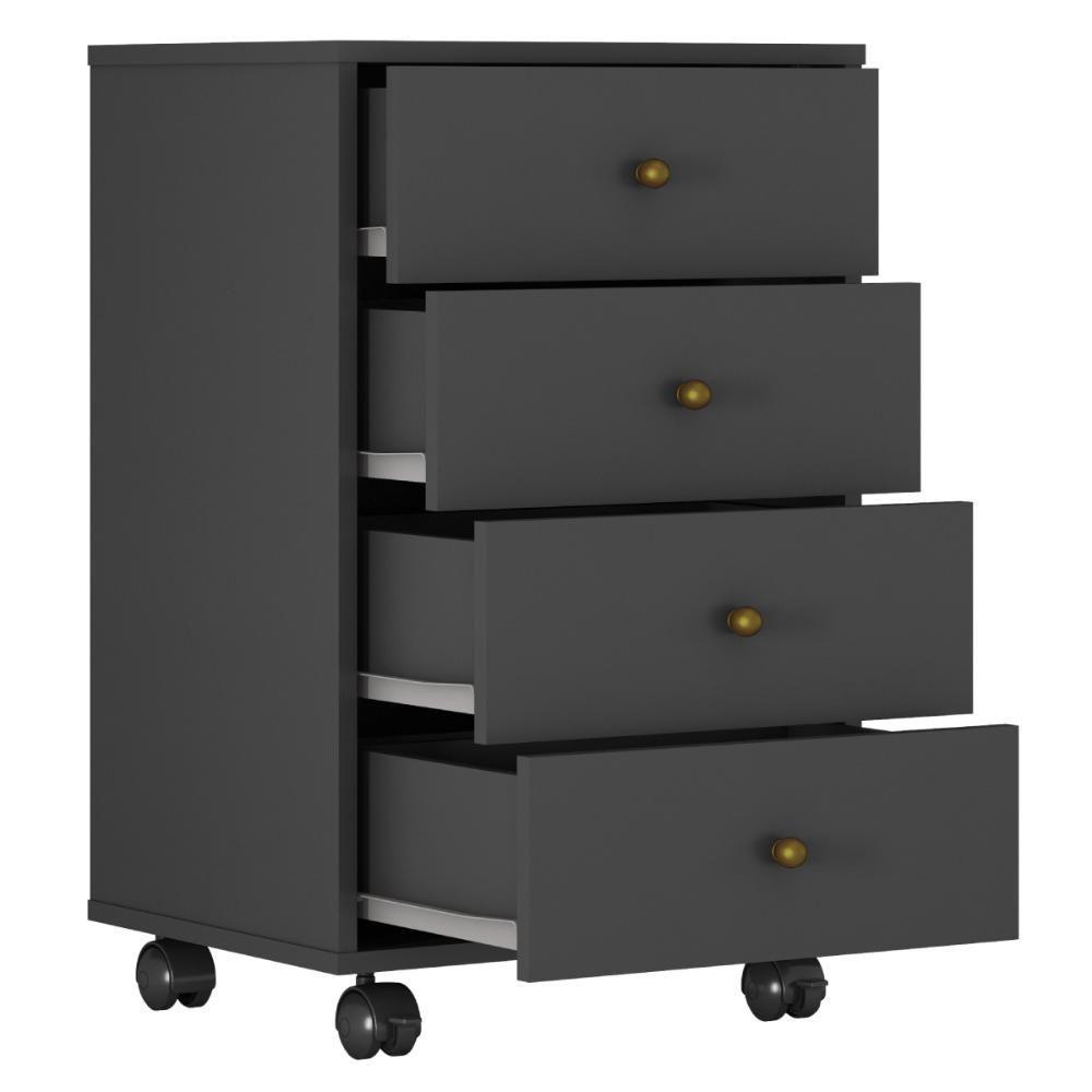 Mesa De Cabeceira 4 Gavetas Presence Amêndola-grafito - 4