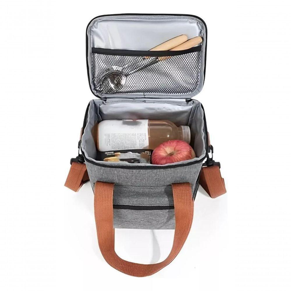 Bolsa Térmica Lancheira Alça Transversal Multiuso Moderna Reforçada Fitness Academia Trabalho Cinza - 3