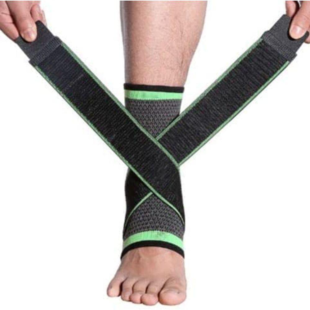 Kit Par Tornozeleira Ortopédica Ajustável Com Suporte Elástico Cinta De Compressão Preto - 3