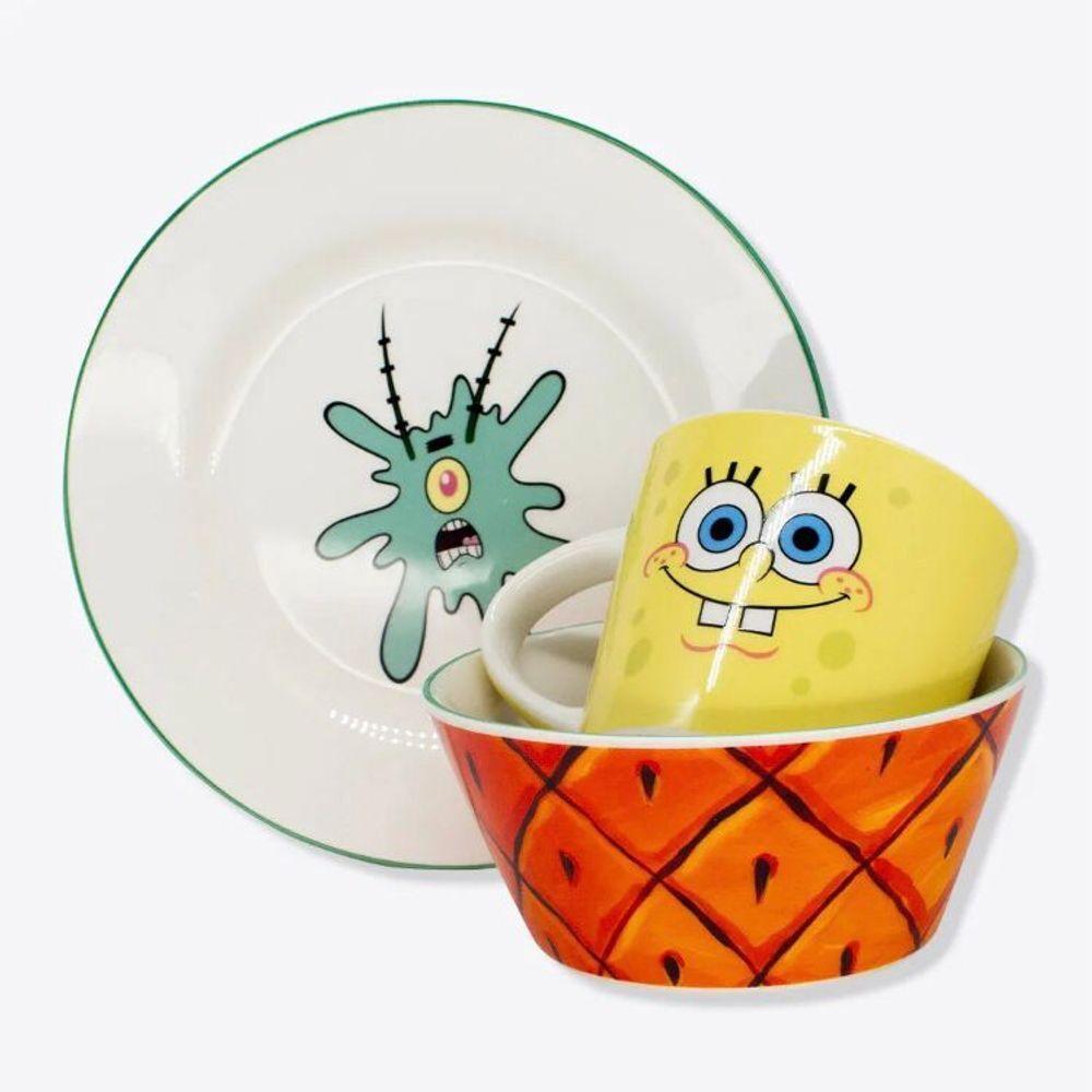 Kit 3 Peças Bowl, Caneca E Prato Bob Esponja - 1