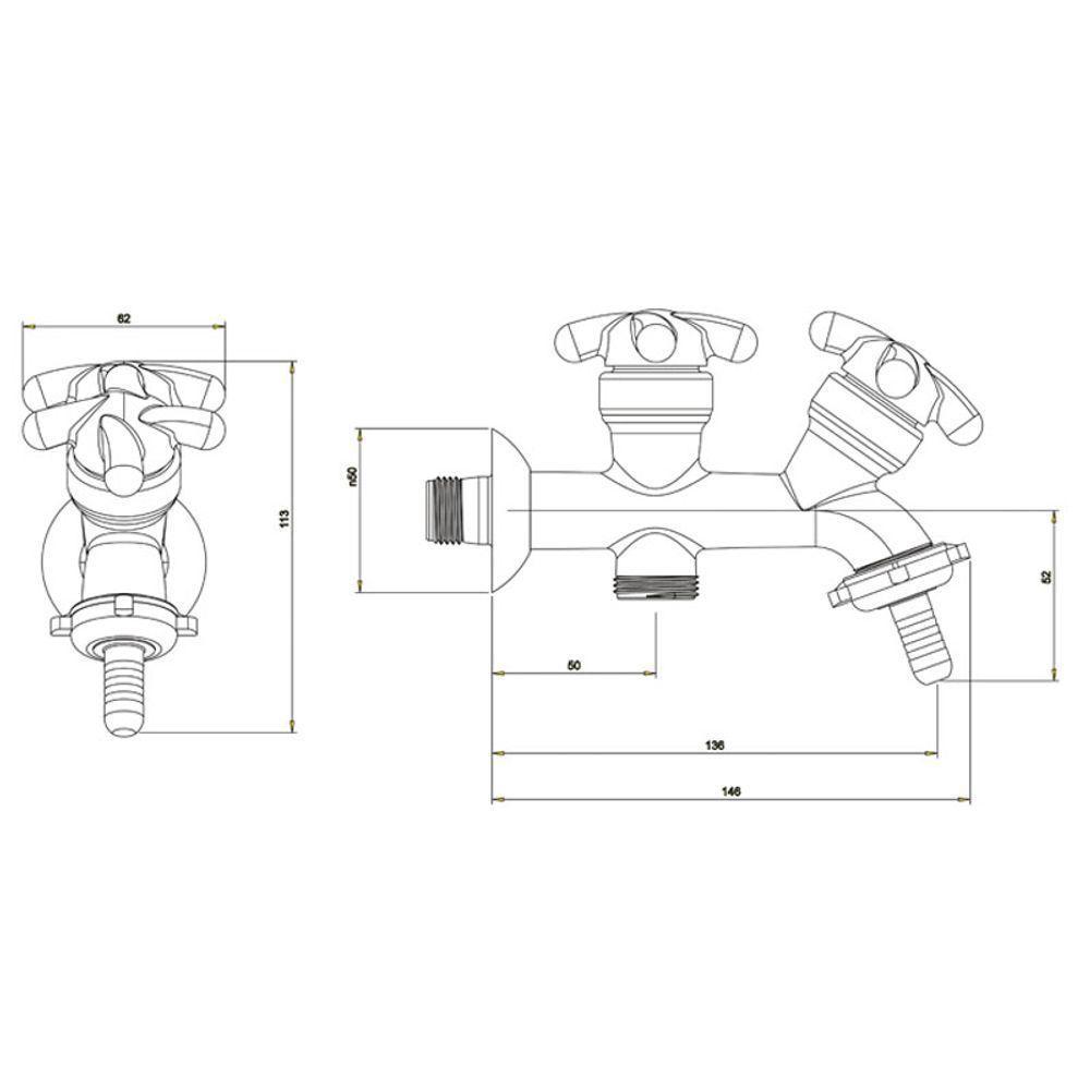 Torneira Plástica Para Tanque E Máquina De Lavar Lorenzetti Brio 1131 F34 De Parede Branca - 2