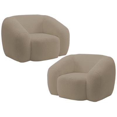 Kit 2 Poltronas Decorativa Orgânica Emery M05 Bouclê Bege Lyam Decor