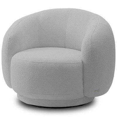 Poltrona Giratória Orgânica Elodie M05 Para Sala Living Bouclê Cinza Lyam Decor