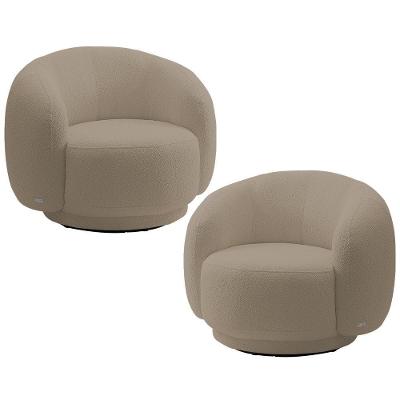 Kit 2 Poltronas Giratórias Orgânicas Elodie M05 Bouclê Bege Lyam Decor