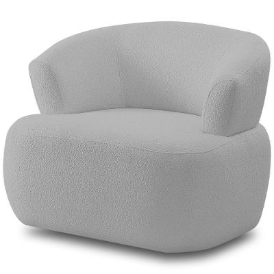 Poltrona Giratória Orgânica Florea M05 Para Sala Living Bouclê Cinza Lyam Decor