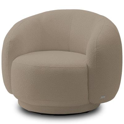 Poltrona Giratória Orgânica Elodie M05 Para Sala Living Bouclê Bege Lyam Decor
