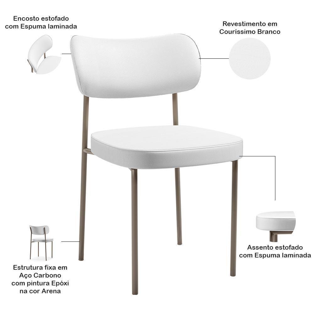 Kit 06 Cadeiras Decorativas Para Sala De Jantar Melina Base Arena L02 Facto Branco - Lyam Decor - 4