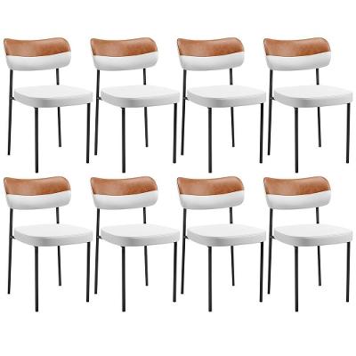 Kit 08 Cadeiras Decorativa Para Sala De Jantar Melina L02 Faixa Couríssimo Camel Facto Branco - Lyam Decor