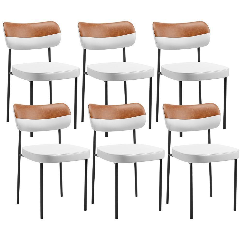 Kit 06 Cadeiras Decorativa Para Sala De Jantar Melina L02 Faixa Couríssimo Camel Facto Branco - Lyam Decor - 1