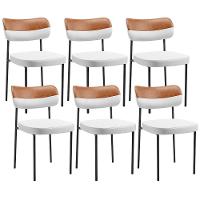 Kit 06 Cadeiras Decorativa Para Sala De Jantar Melina L02 Faixa Couríssimo Camel Facto Branco - Lyam Decor - 1