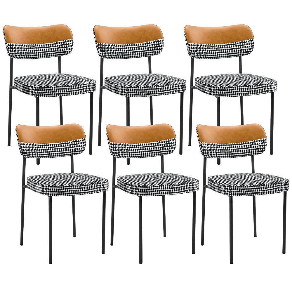 Kit 06 Cadeiras Decorativa Para Sala De Jantar Melina L02 Faixa Couríssimo Whisky Pied Poule - Lyam Decor - 1