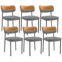 Kit 06 Cadeiras Decorativa Para Sala De Jantar Melina L02 Faixa Couríssimo Whisky Pied Poule - Lyam Decor - 1