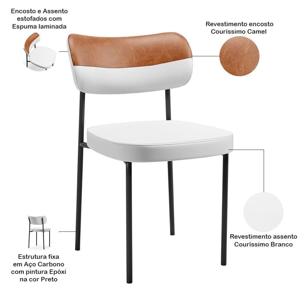 Kit 04 Cadeiras Decorativa Para Sala De Jantar Melina L02 Faixa Couríssimo Camel Facto Branco - Lyam Decor - 5