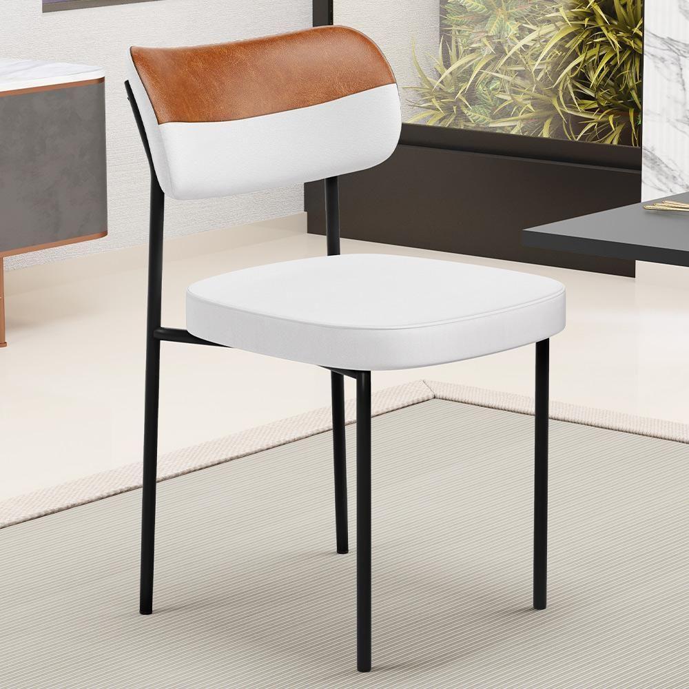 Kit 04 Cadeiras Decorativa Para Sala De Jantar Melina L02 Faixa Couríssimo Camel Facto Branco - Lyam Decor - 7