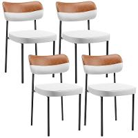 Kit 04 Cadeiras Decorativa Para Sala De Jantar Melina L02 Faixa Couríssimo Camel Facto Branco - Lyam Decor - 1