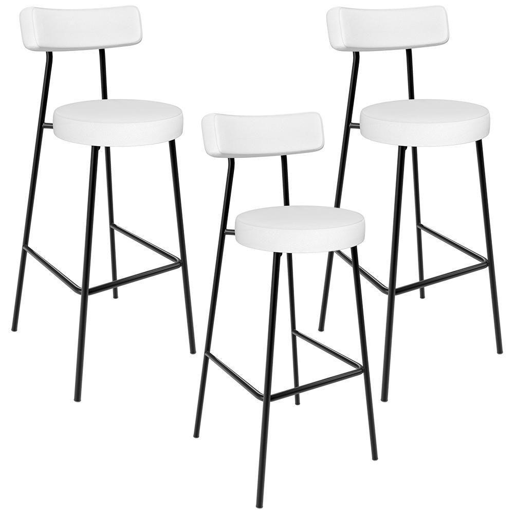 Kit 03 Banquetas Altas Bar Cozinha Sala De Jantar Estrutura Em Aço Milão L02 Facto Branco - Lyam Decor - 1