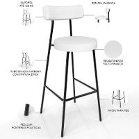 Kit 03 Banquetas Altas Bar Cozinha Sala De Jantar Estrutura Em Aço Milão L02 Facto Branco - Lyam Decor