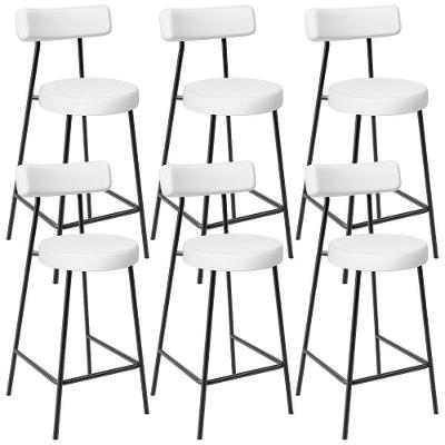 Kit 06 Banquetas Baixas Milão L02 Facto Branco Assento Tecido Estrutura Aço com Encosto Moderno
