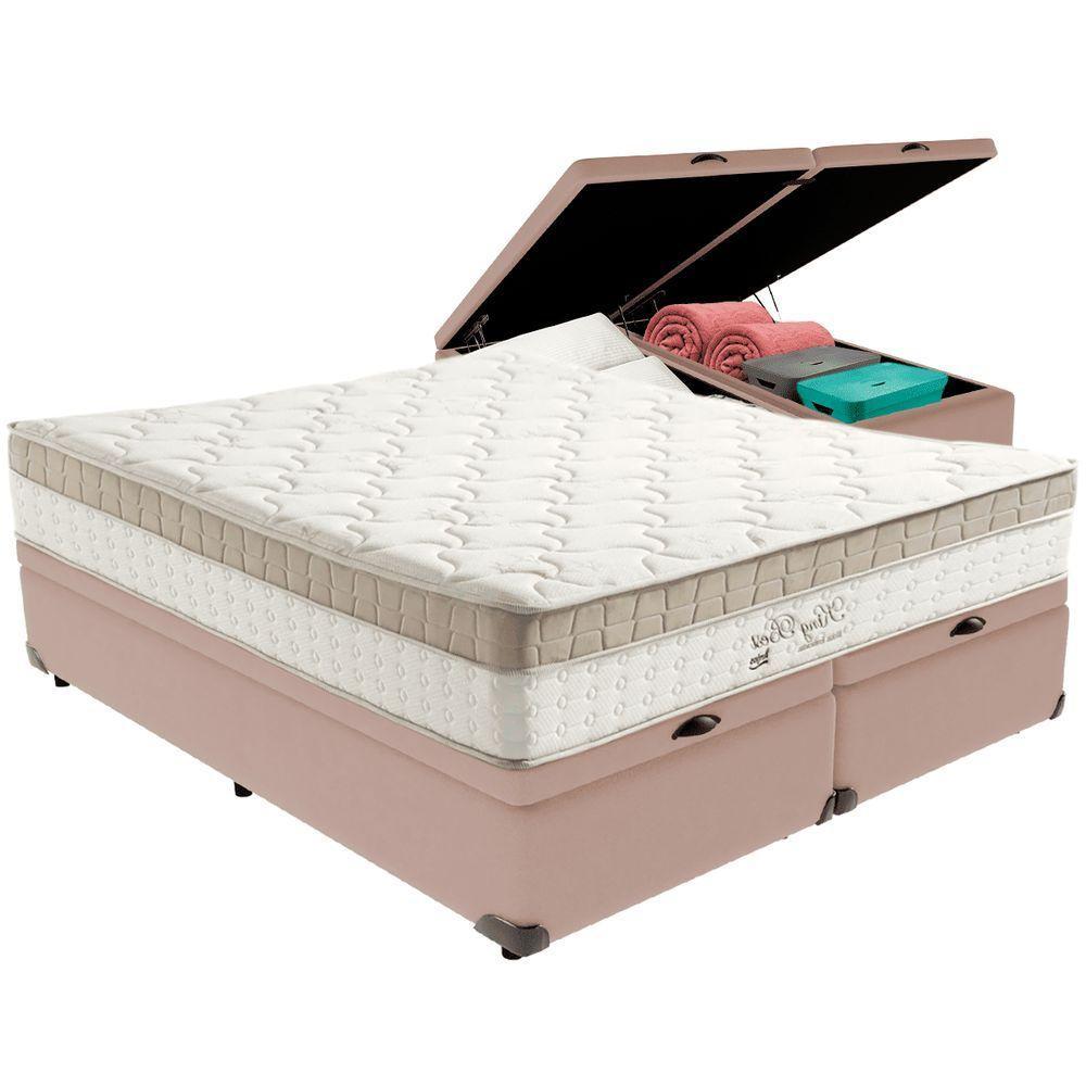 Cama Box Baú Bege E Colchão King Best Molas Ensacadas King 193x203x33 Anjos - 1