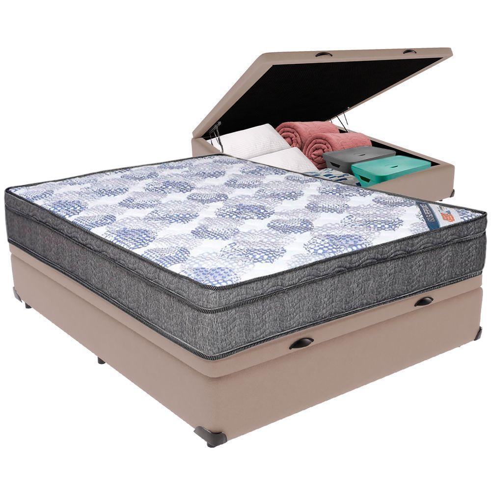 Cama Box Baú Bege E Colchão Iso Superpocket Molas Ensacadas Viúvo Ortobom - 1