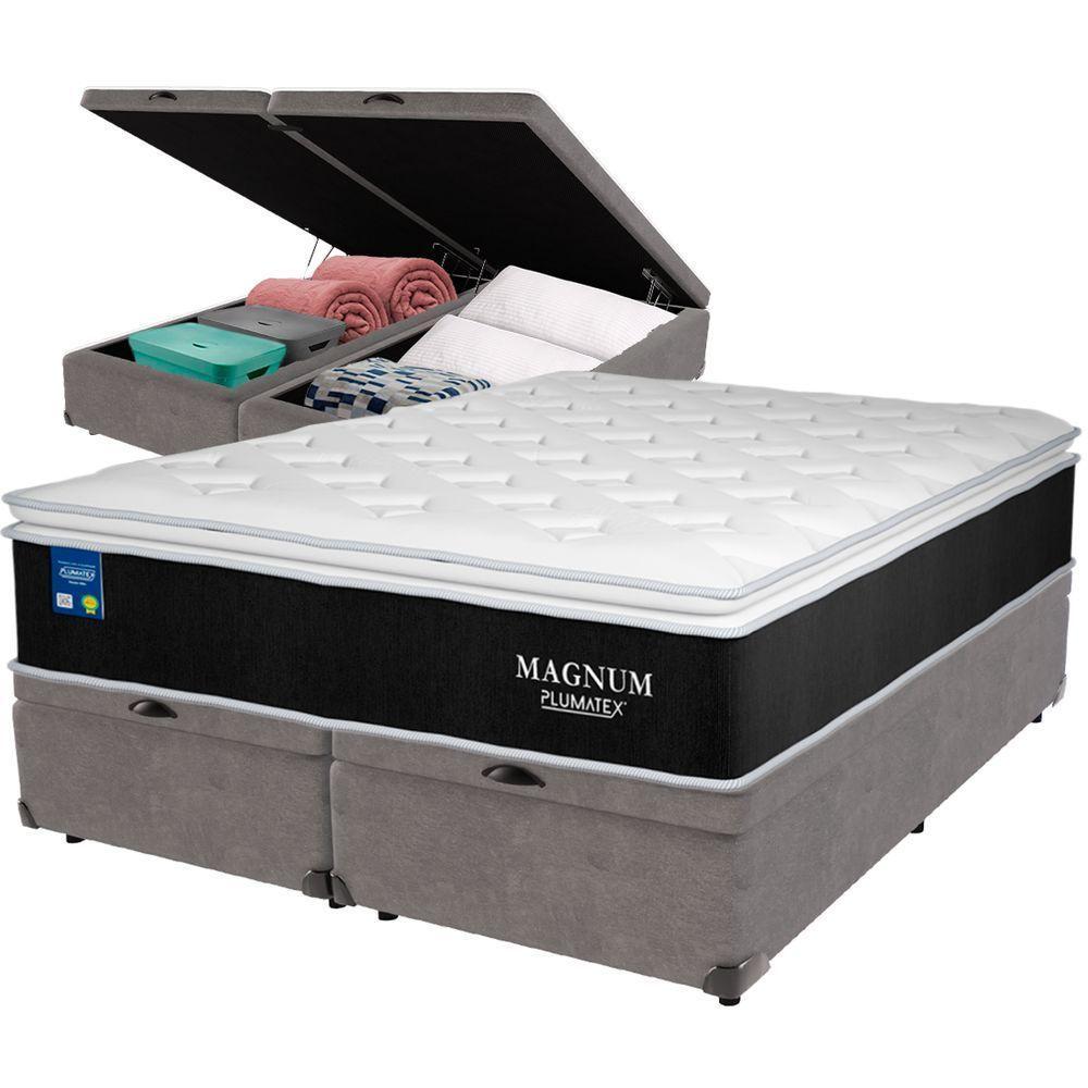 Cama Box Baú Cinza E Colchão Magnum Molas Ensacadas Queen Plumatex - 1