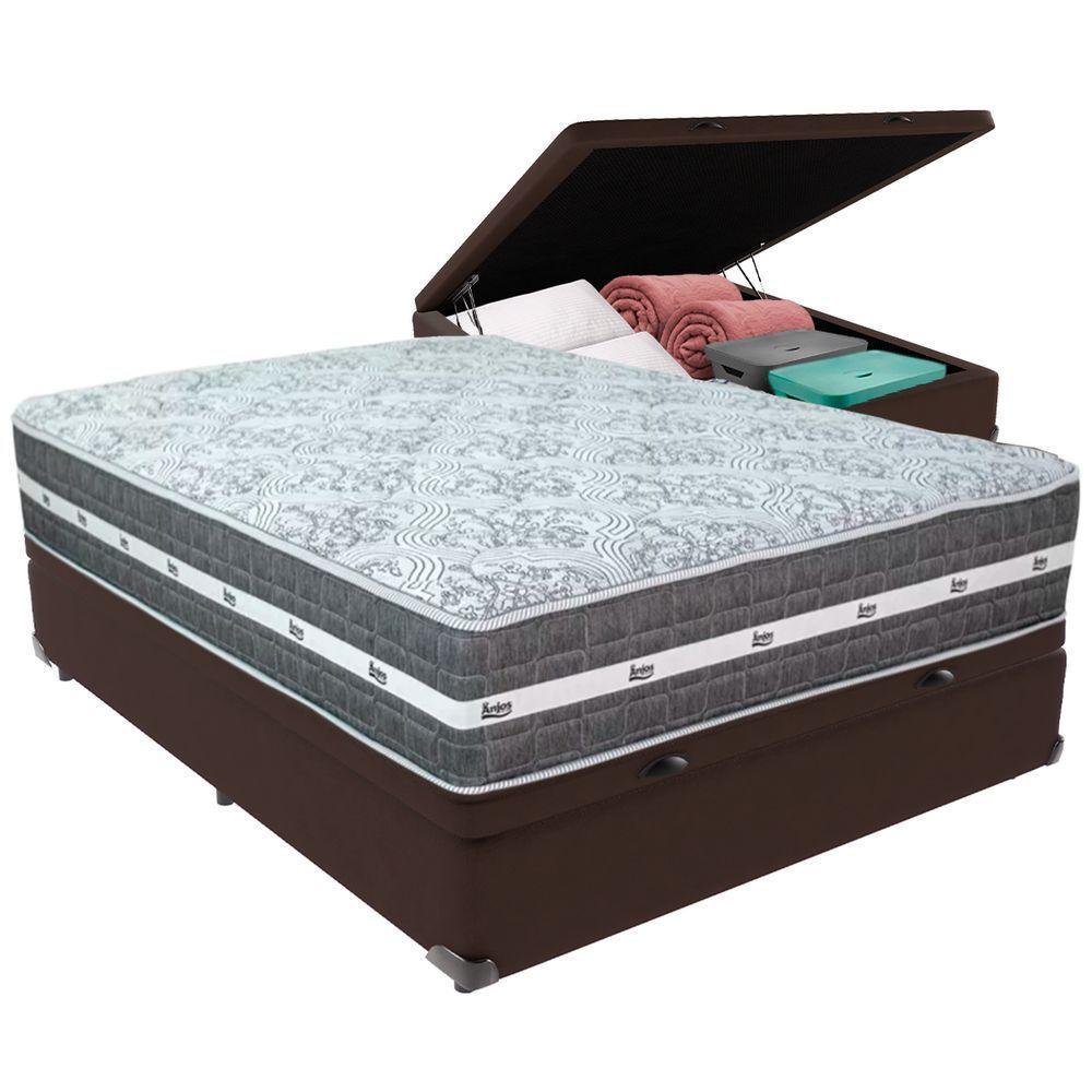 Cama Box Baú Marrom E Colchão Black Graphite Molas Ensacadas Casal Anjos - 1