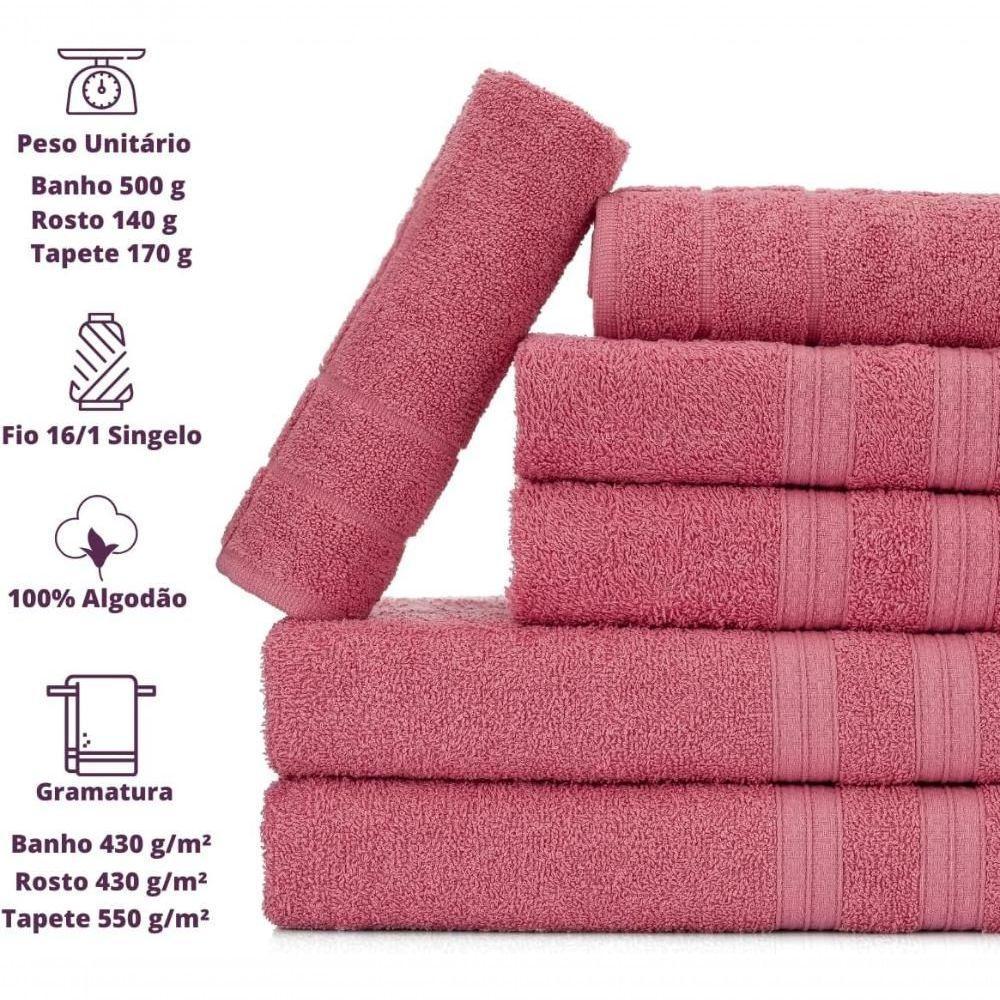 Jogo De Toalhas Gigante Itália Soft 2 Banhão + 2 Rosto + 2 Tapete Luxo 100% Algodão Rosê - 4