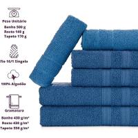Jogo De Toalhas Gigante Itália Soft 2 Banhão + 2 Rosto + 2 Tapete Luxo 100% Algodão Azul