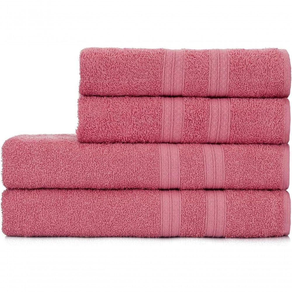 Toalhas De Banho 4 Peças 100% Algodão Alta Absorção (2 Banho + 2 Rosto ) Padrão Hotel pousada Rosê - 1