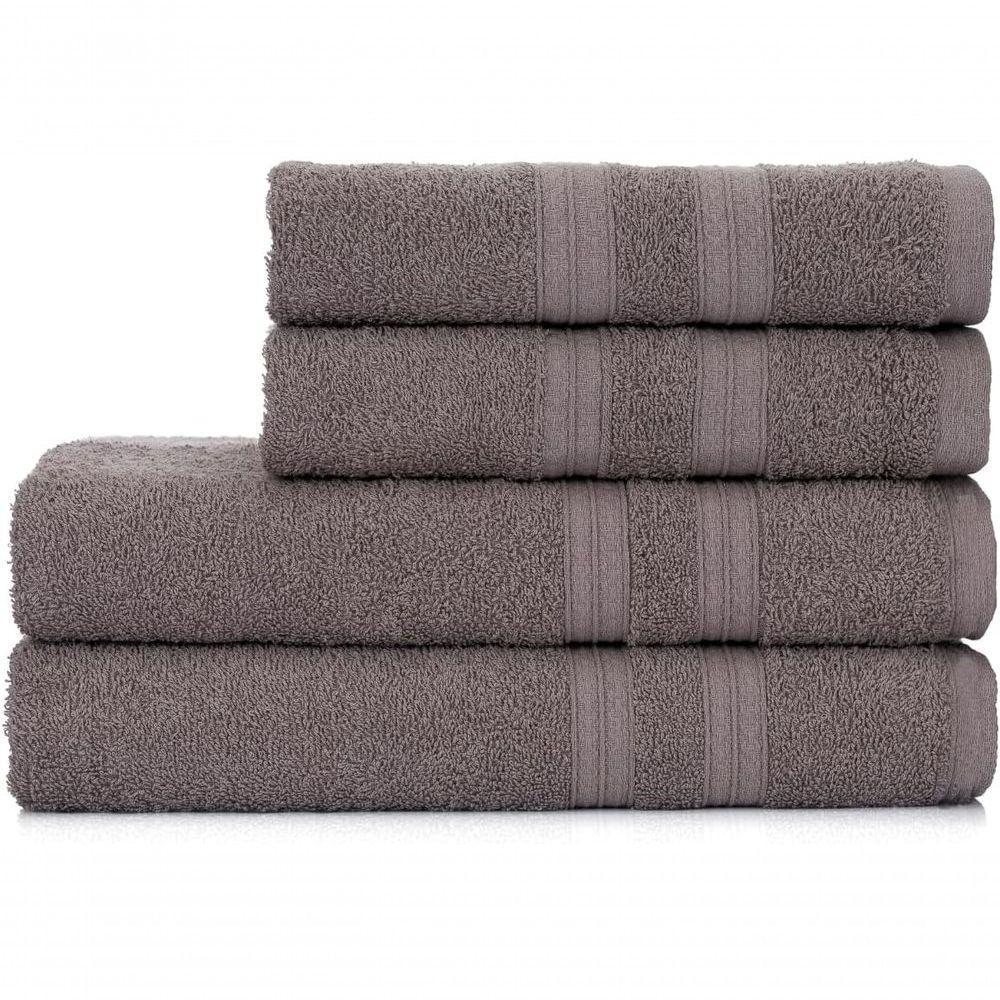 Toalhas De Banho 4 Peças 100% Algodão Alta Absorção 2 Banho + 2 Rosto Padrão Hotel pousada Cinza - 1