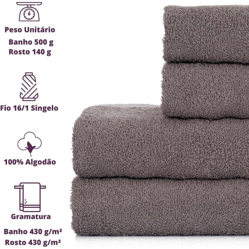 Toalhas De Banho 4 Peças 100% Algodão Alta Absorção 2 Banho + 2 Rosto Padrão Hotel pousada Cinza - 3