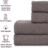 Toalhas De Banho 4 Peças 100% Algodão Alta Absorção 2 Banho + 2 Rosto Padrão Hotel pousada Cinza - 3
