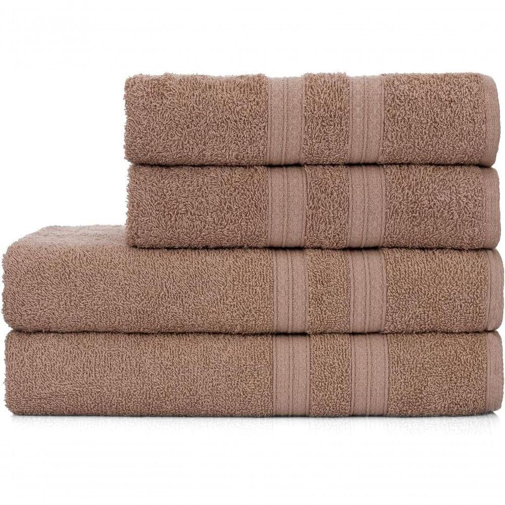 Jogo De Toalhas De Banho 4 Peças 100% Algodão Alta Absorção 2 Banho 2 Rosto Bege - 1