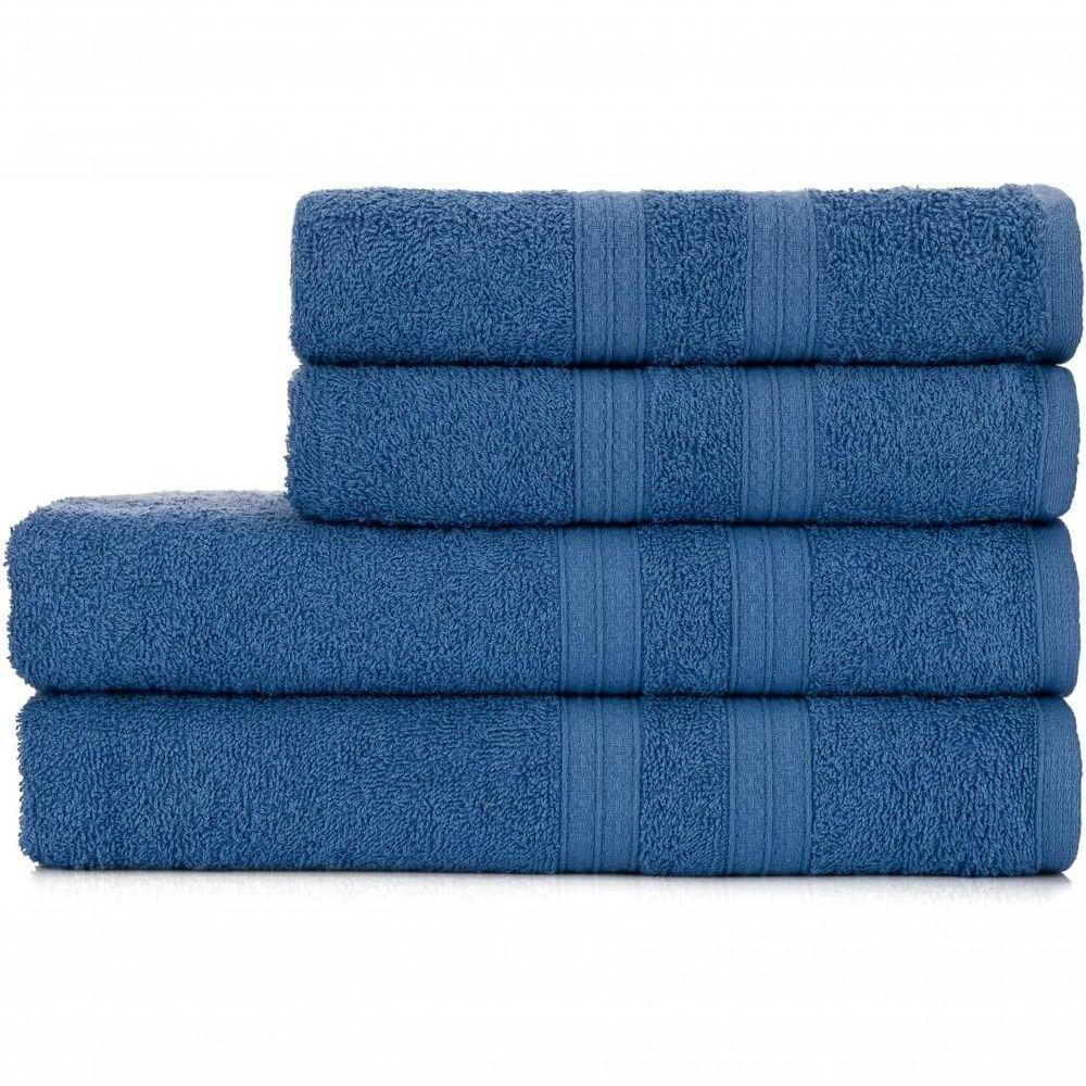 Toalhas De Banho 4 Peças 100% Algodão Alta Absorção 2 Banho + 2 Rosto Padrão Hotel pousada Azul - 1