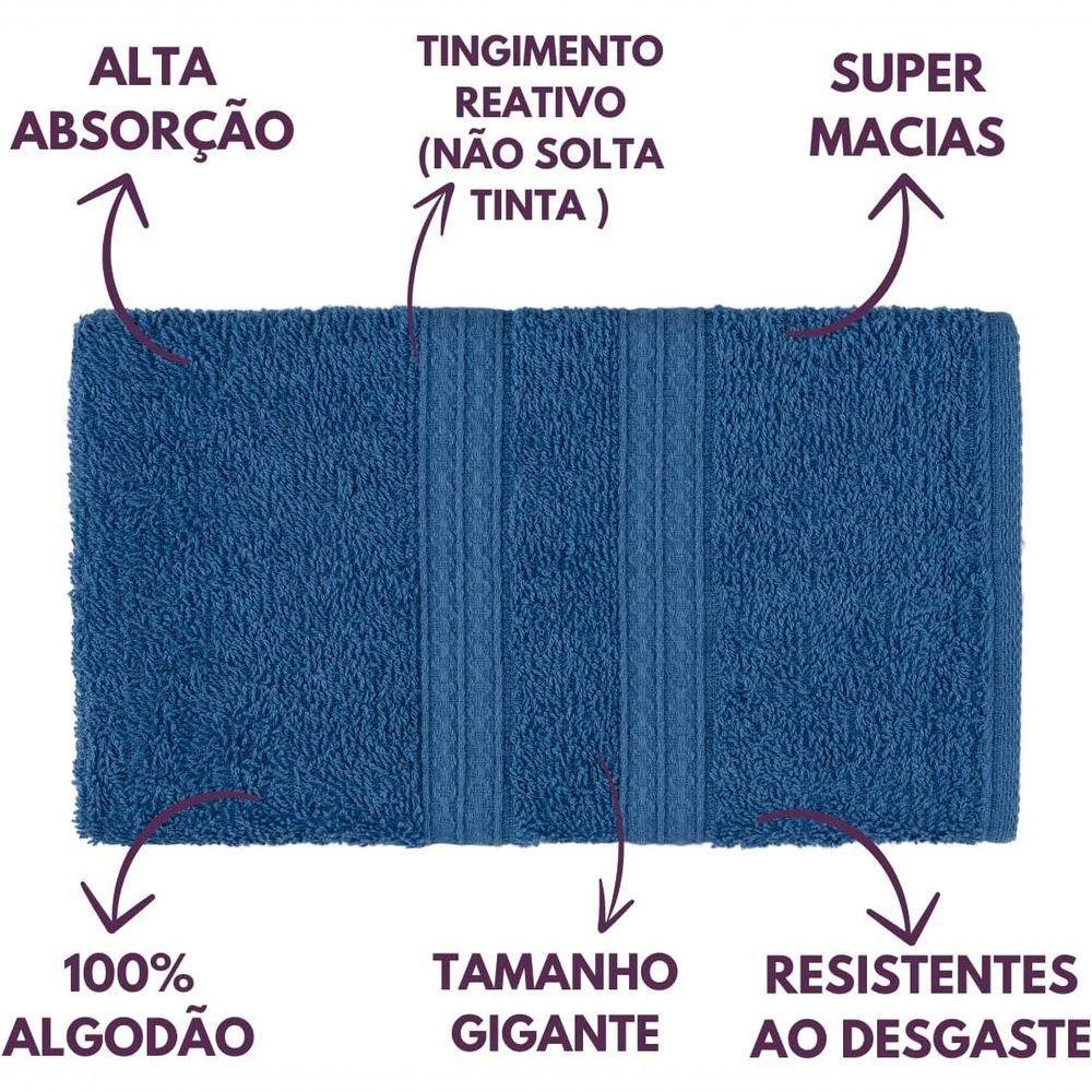 Toalhas De Banho 4 Peças 100% Algodão Alta Absorção 2 Banho + 2 Rosto Padrão Hotel pousada Azul - 4