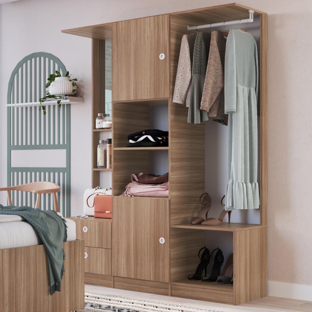 Quarto Juvenil Com Cama, Guarda Roupas E Mesa De Cabeceira 80 Tókio Montana - 3