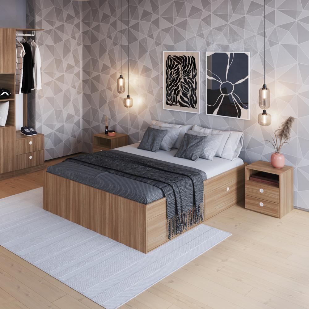 Quarto Casal Com Cama Queen, Guarda Roupas E Mesas De Cabeceira 160 Tókio Montana - 1