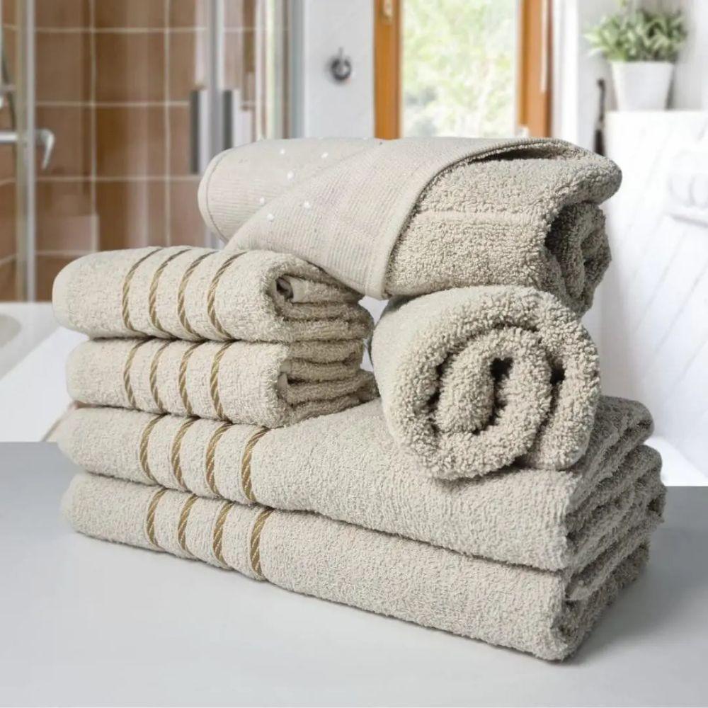 Jogos De Toalhas 2 Banhos 2 Rosto 2 Tapetes 6pçs Bege - 2