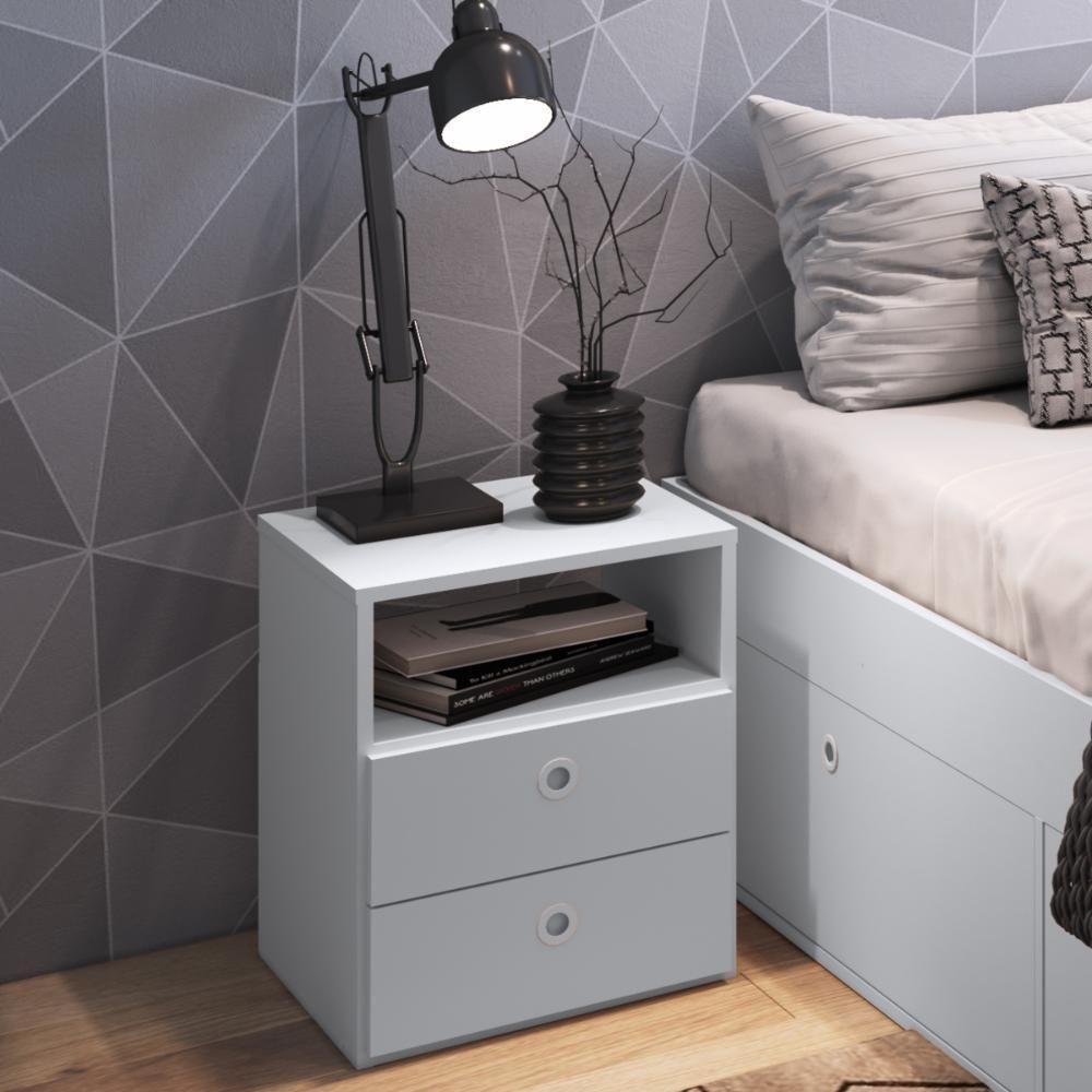 Quarto Casal Com Cama Queen E Mesas De Cabeceira 160 Tókio Branco - 3