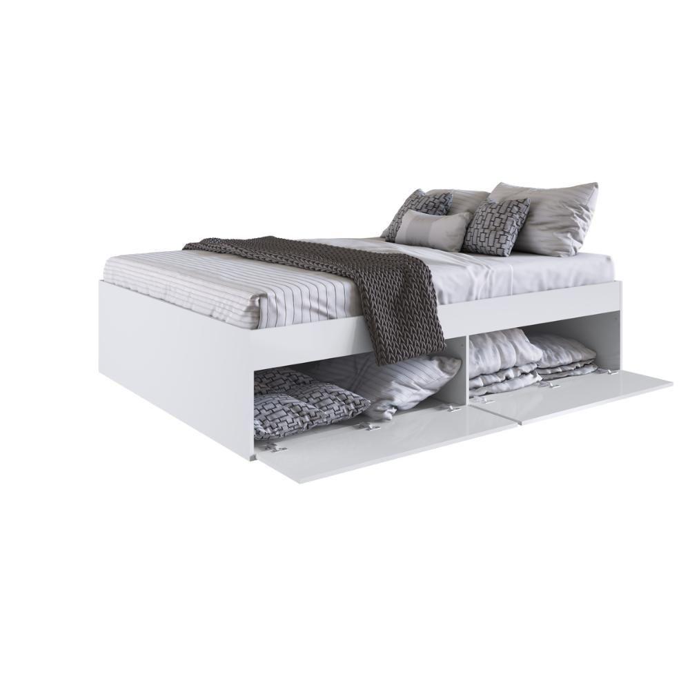 Quarto Casal Com Cama Queen, Guarda Roupas E Mesas De Cabeceira 160 Tókio Branco - 3