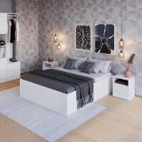 Quarto Casal Com Cama Queen, Guarda Roupas E Mesas De Cabeceira 160 Tókio Branco - 1