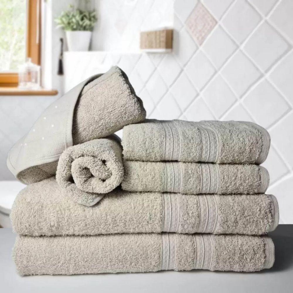 Jogo Toalhas 2 Banhos 2 Rostos 2 Pisos Grande Grossa Bege - 3