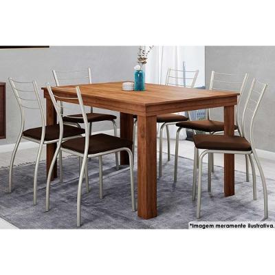 Sala De Jantar 1543 com Tampo 136x80cm E 6 Cadeiras 1700 Prata Assento Courano Cacau Carraro