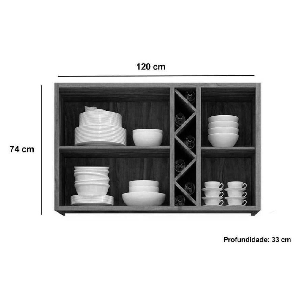 Armário De Cozinha Modulado Tempranillo C/ 3 Portas Vidro Reflecta 120cm Amendoa/off White - Ronipa - 5