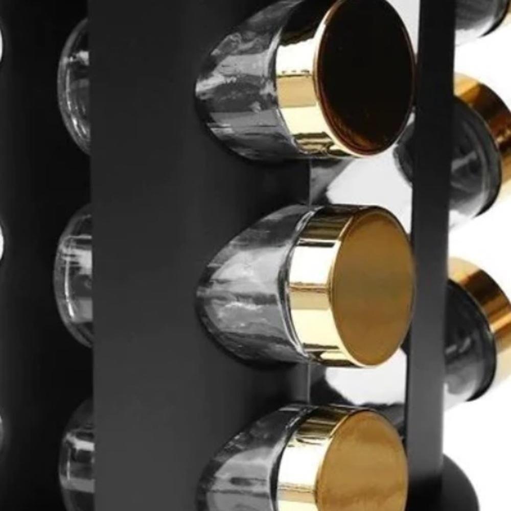 Porta Temperos Giratorio Carrossel Inox Preto Dourado 20 Potes Condimentos - 5