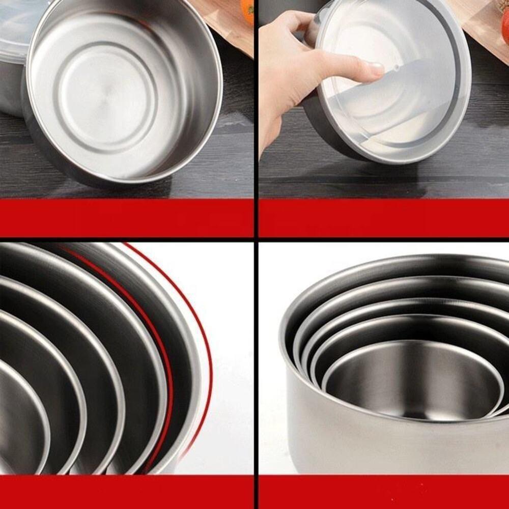 Kit 5 Potes Tigelas Inox Guarda Alimento Bowl Saladeira Jogo Vasilha Com Tampa - 4